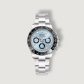 Montre Seiko mod cadran bleu glacier, lunette noire graduée, style Daytona, bracelet acier